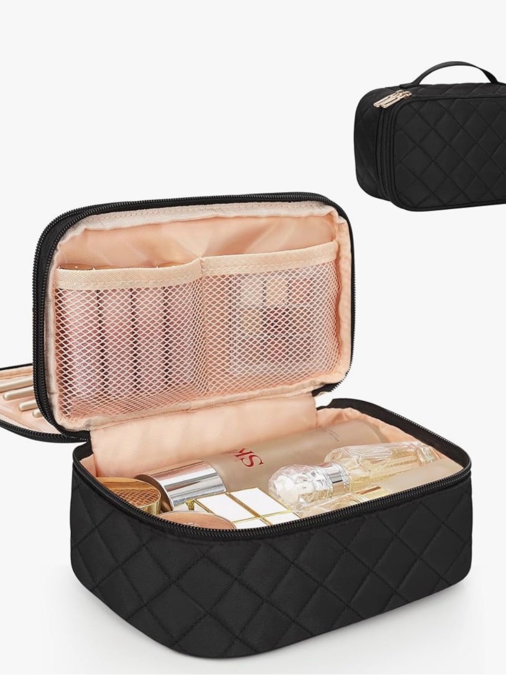 Black Quilted Travel Cosmetic Case - Women Bags
